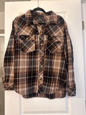 Sanctuary Brown, Black & Cream Plaid Shirt Jacket